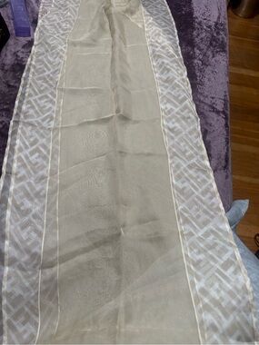Fendi Sheer Ivory Organza Scarf with Geometric Border
